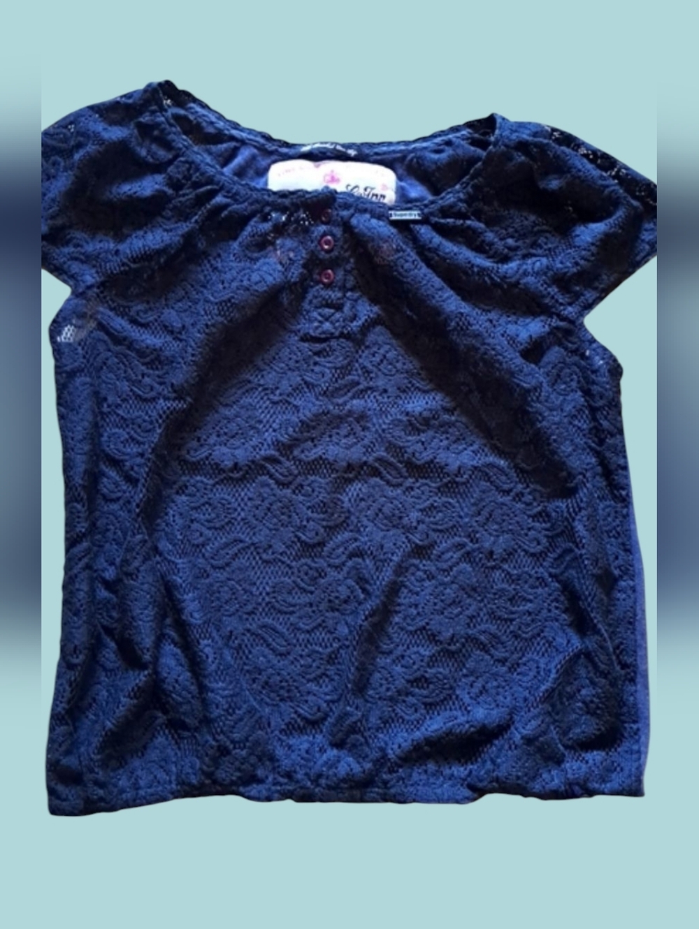 SuperDry The Lace Brushed Top Blue Fine Occasion Short-sleeve Blouse Size Small
